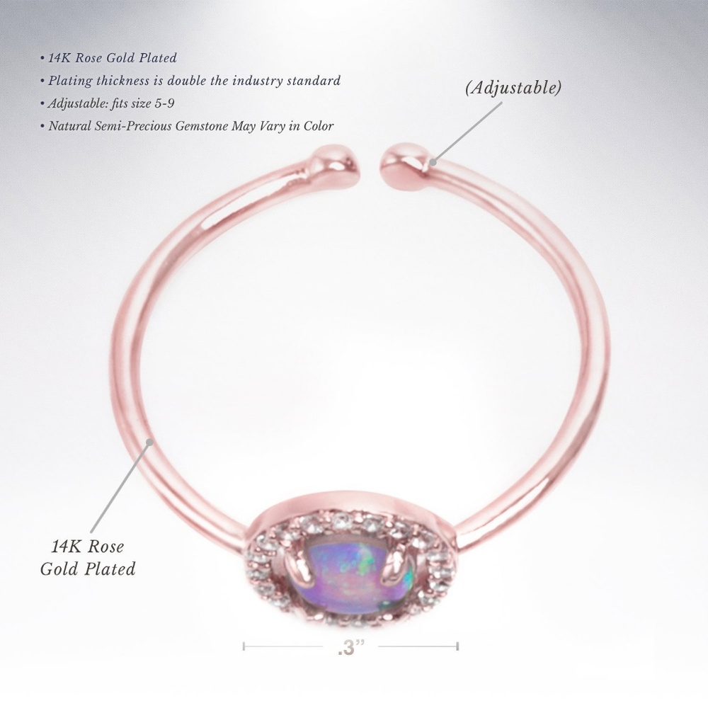 Adjustable Rose Gold Plated Opal Ring - Picture 3 of 4